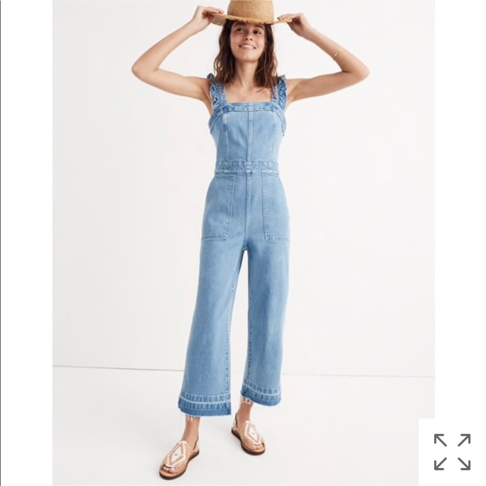 ISO Madewell Ruffle Denim Jumpsuit